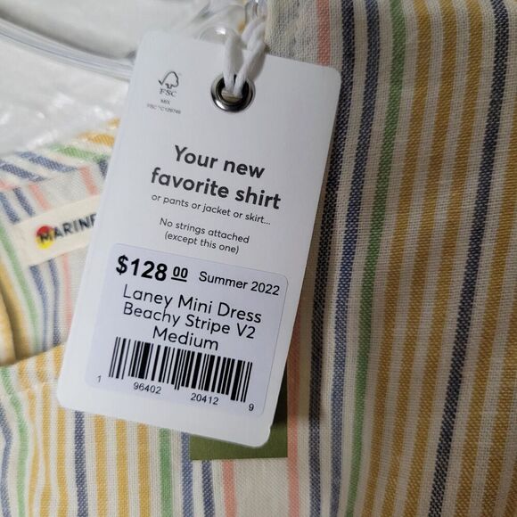NWT Marine Layer Laney Mini Dress Sz Med Beachy Stripe Linen Blend Ruffle yellow - Picture 4 of 10